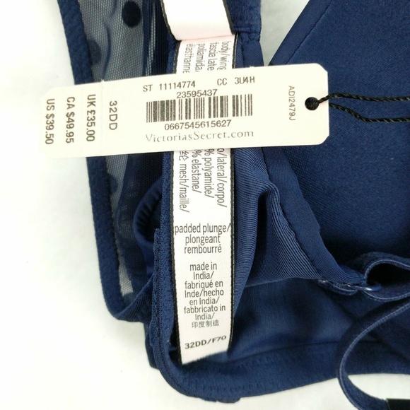 Victorias Secret Padded Plunge Bra Mesh Polka Dot - Picture 6 of 7